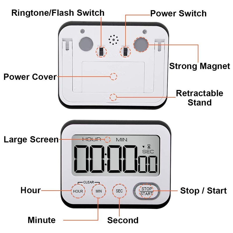 Digital Kitchen Countdown Timer: Teachers Classroom Counter Large LCD Loud Magnetic Clip Kids Simple Clock Mini Small Stopwatch Big Beeper Minute Hour Seconds Cooking Giant. 