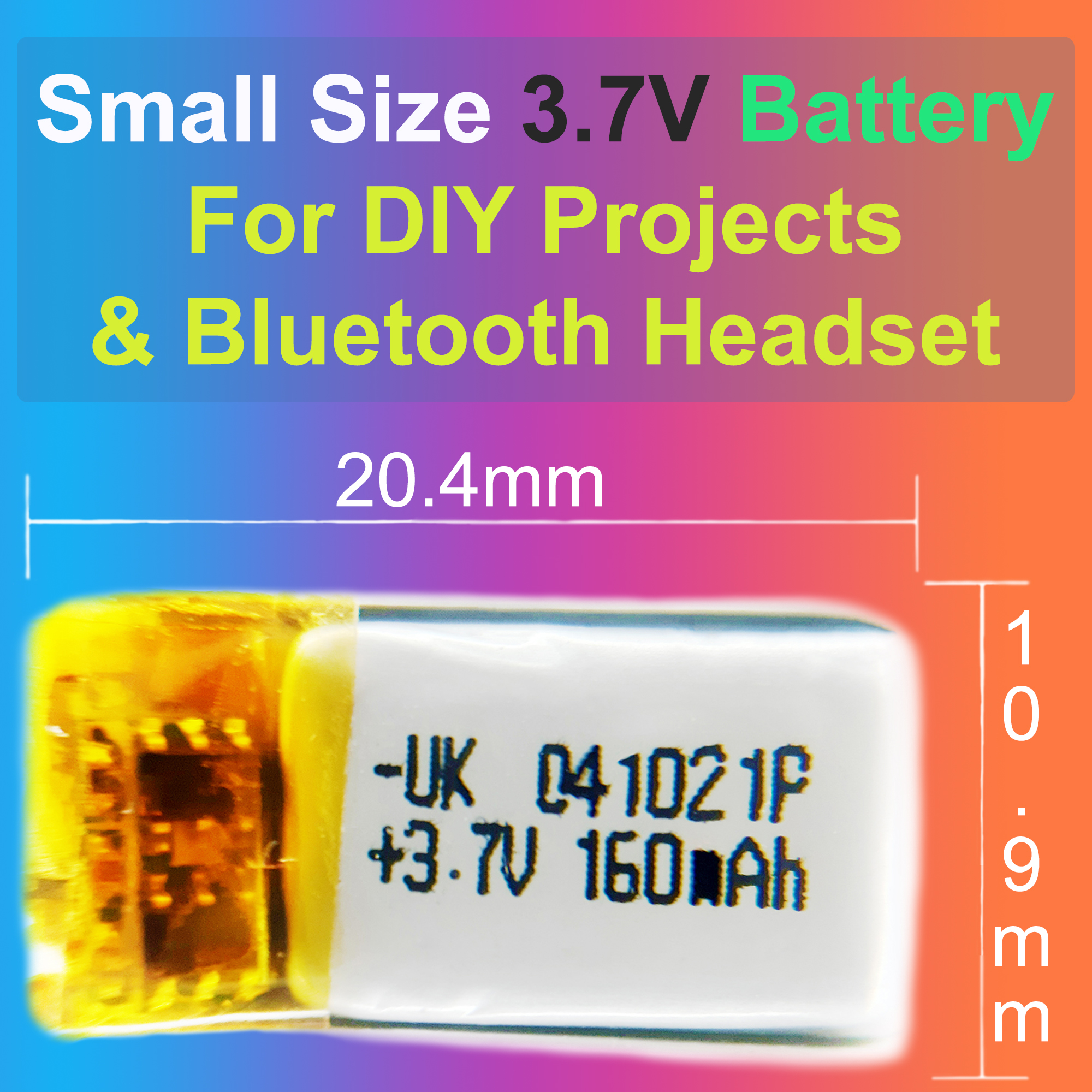 New 160Mah 3.7V Lithium Polymer 401021P Battery For Small Toys, Bluetooth Headset, Miniature Devices & Diy Projects - Rechargeable Battery. 