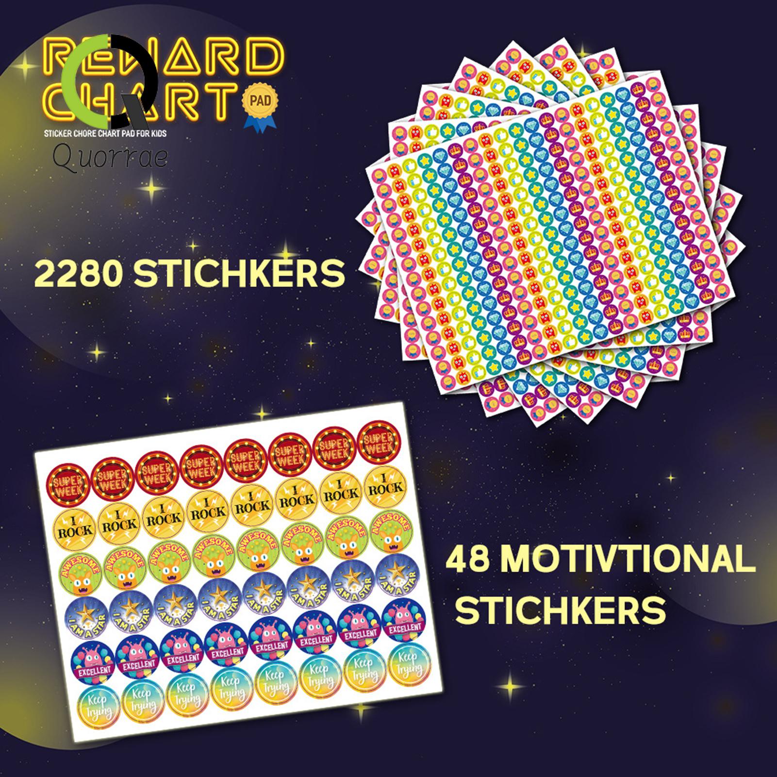 Quorrae Reward Chart with Stickers Motivational Kids Behavior Chart with Stickers Daily Routine Planner for Good Habits Self-discipline Magnetic Tear-off Sheet Book for Children English Language Kids. 