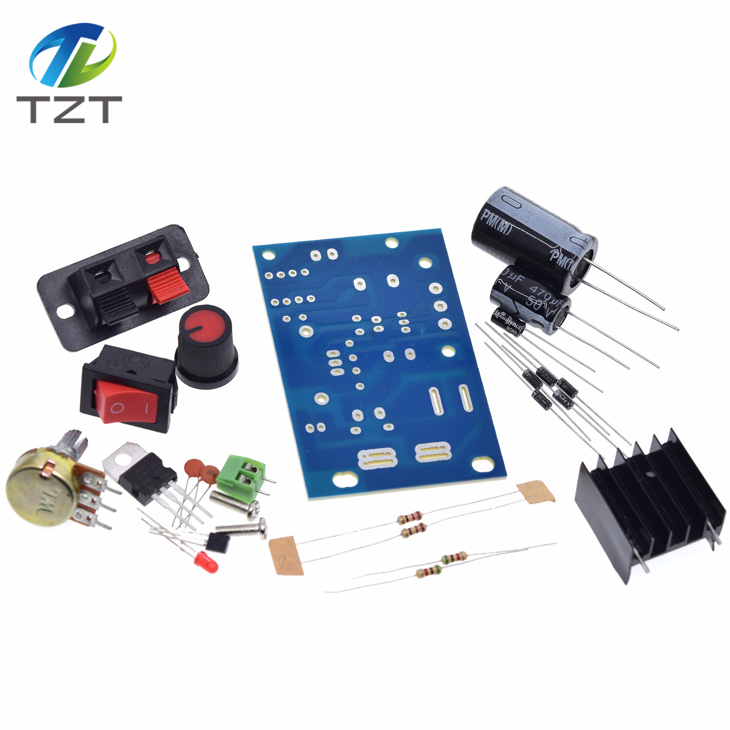 LM317 DIY Kit Step Down Power Supply Module Adjustable Voltage Regulator Switch Resettable Fuse Electrolytic Capacitor Board. 