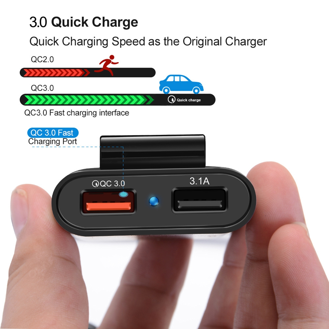 (New)HMQ-C801 1.8m 8A Max 4 Ports USB Car Charger with Extending USB HUB for Front y Back Seat Charging. 