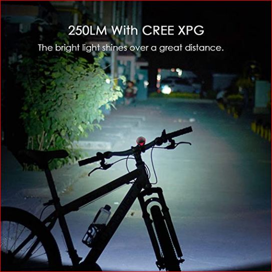 Rechargeable Bike Horn And Light 140 DB with Super Bright 250 Lumen Light 3 Modes. 