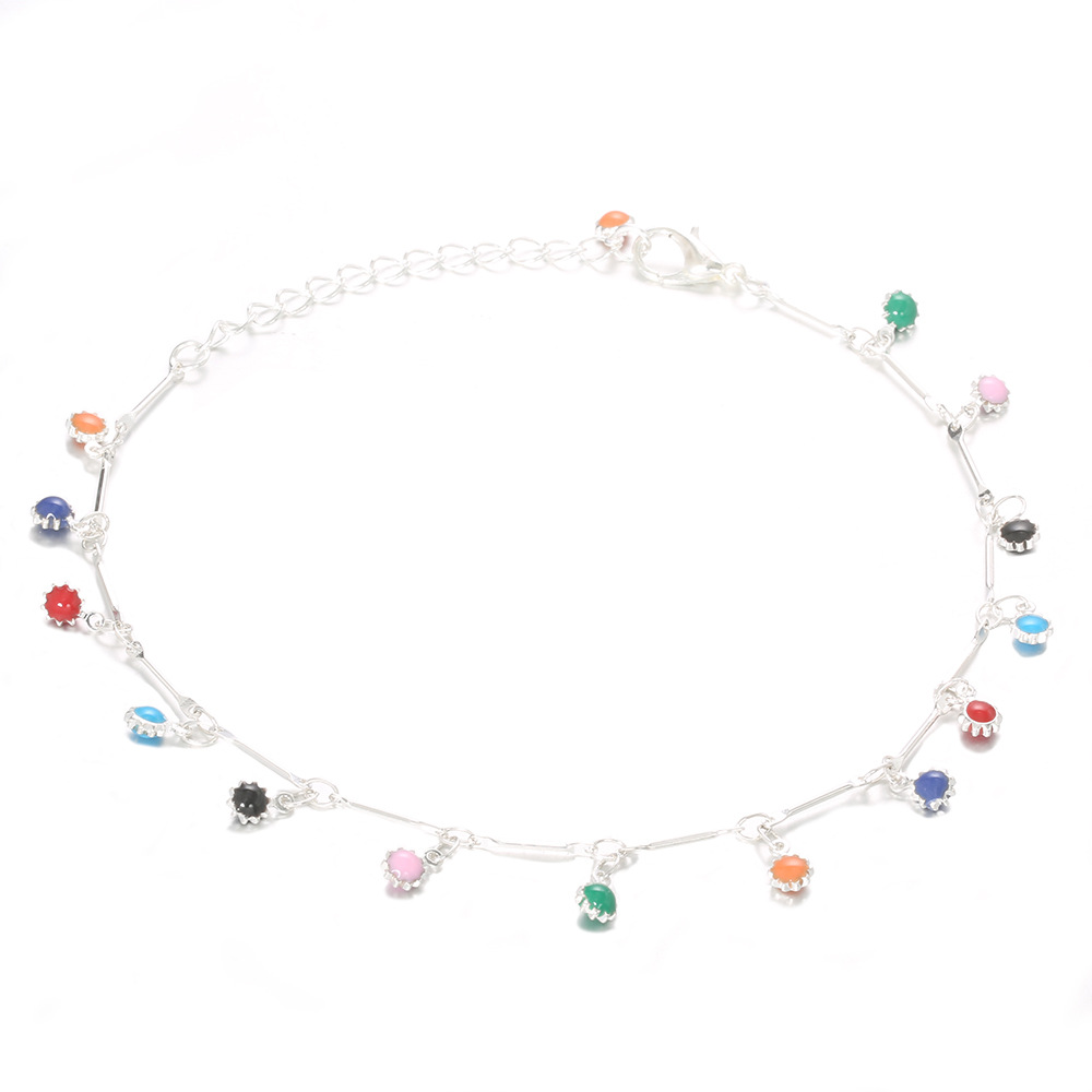 Cross-border jewelry, European and American fashion, colored sunflower gemstones, handmade trends, simple women's anklets