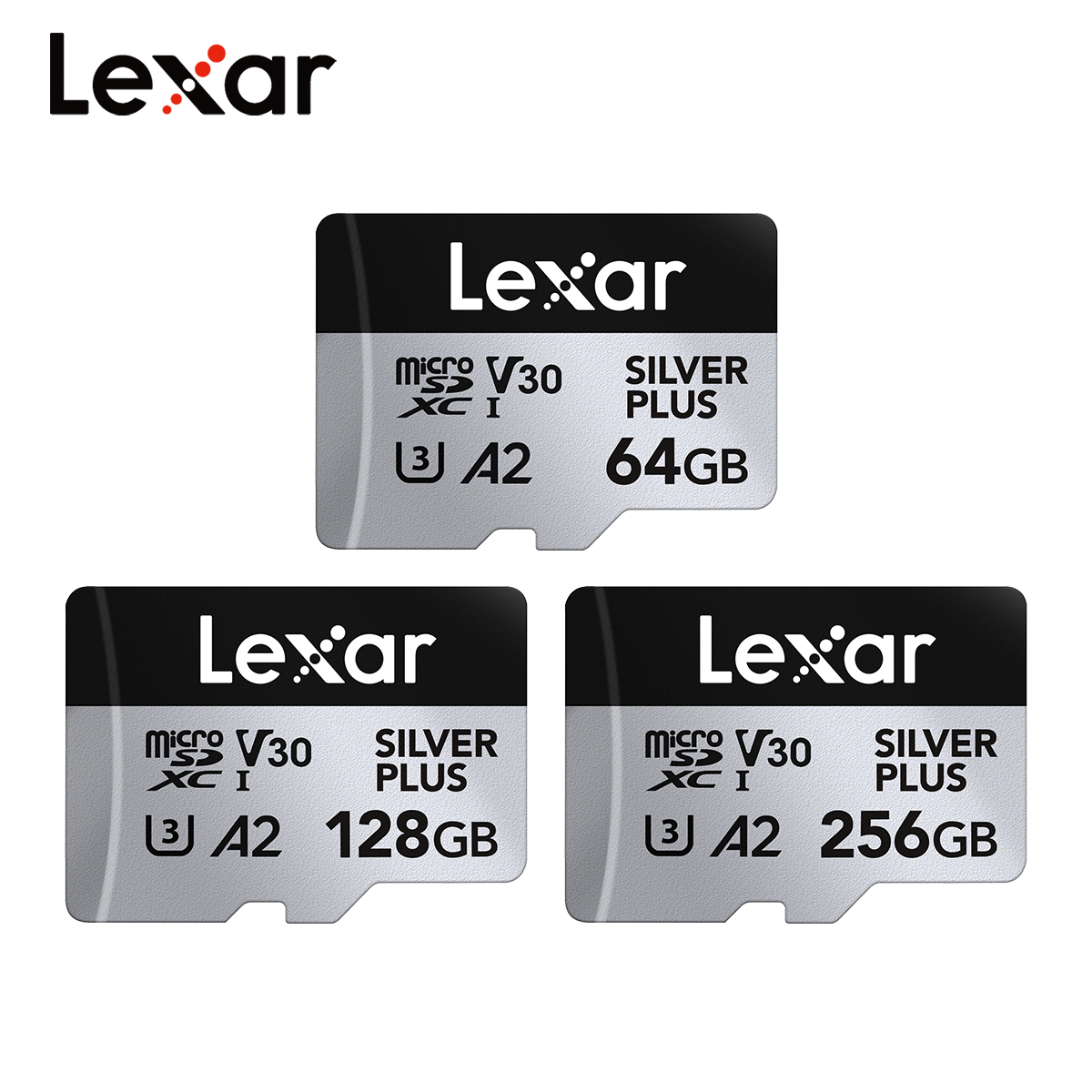 Lexar Professional SILVER PLUS microSDXC UHS-I Card A2 V30 U3 Microsd Memory Card 64GB 128GB 256GB Up to 205Mb/s Flash TF Card. 