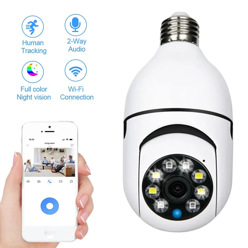 200W 5G E27 Bulb Surveillance Camera Night Vision Full Color Automatic Human Tracking 4x Digital Zoom Video Indoor Security Monitor. 