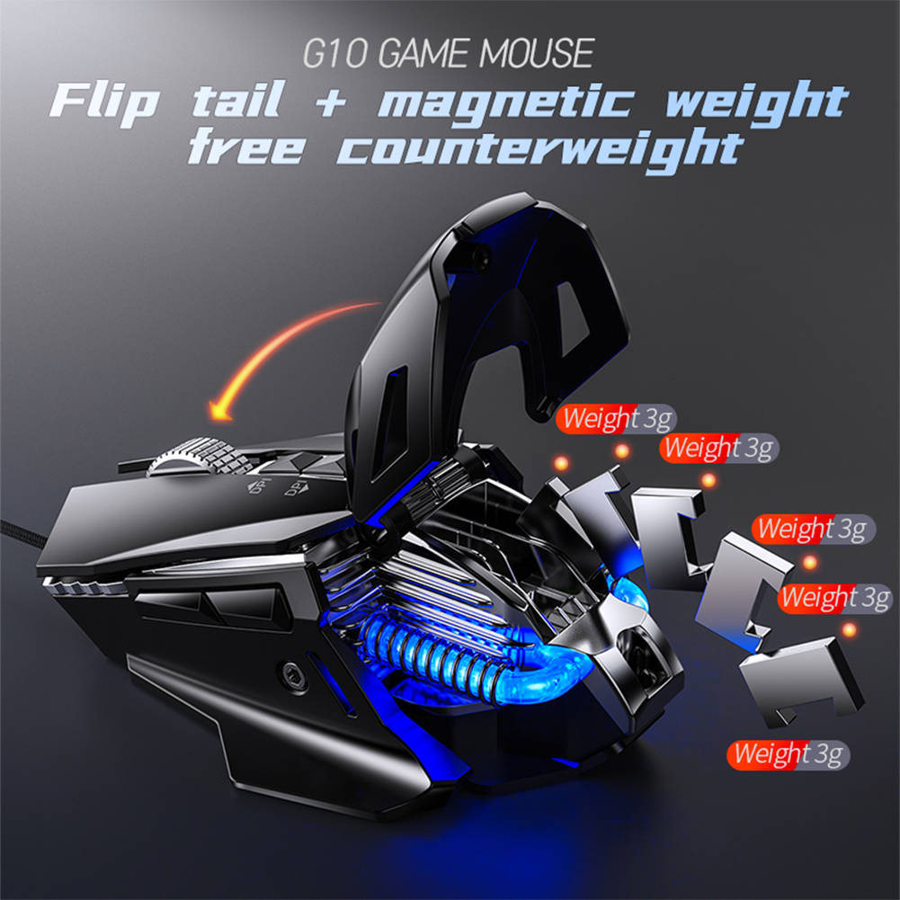 G10 Hollow Mechanical Game Mouse 7200dpi All-keys Macro Programming Intelligent Pressure Glowing RGB Esport Mouse. 