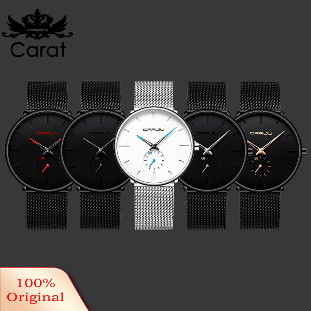 CRRJU Men Fashion Round Dial Alloy Band No Numbers Analog Quartz Wrist Watch. 