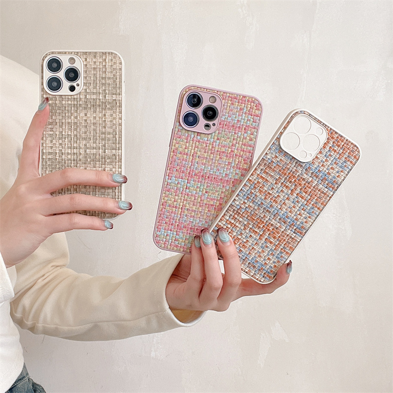 Luxury Grid Grid Cloth Woven Breathable Colour Phone Case For iPhone 15 14 13 12 11 Pro Max X XR XS Max SE 2 7 8 Plus Soft Cover. 
