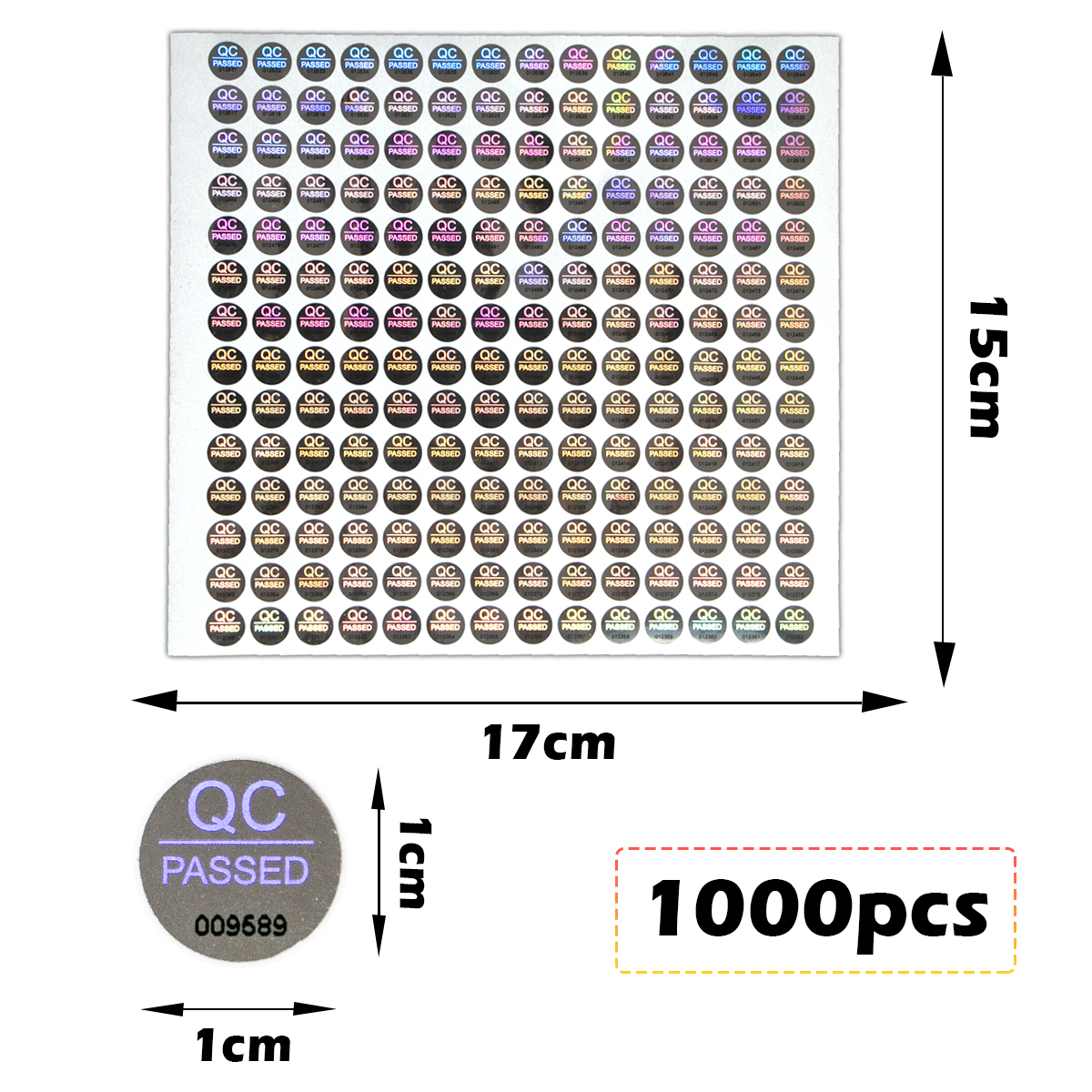 Silver High Security seals Tamper Evident sticker Warranty Void QC Passed labels Hologram stickers with Unique Serial Numbering. 