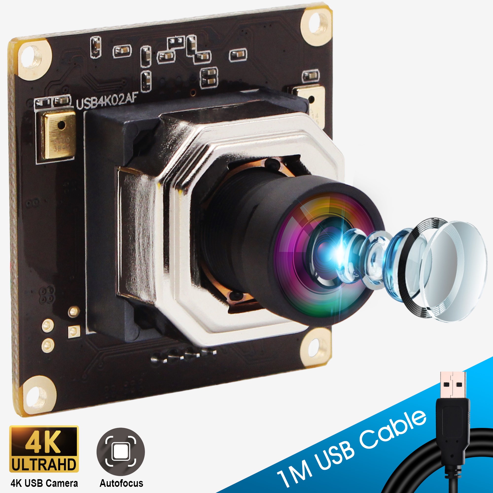 ELP Autofocus Camera 4K 3840x2160 Mjpeg 30fps High Speed Mini USB 2.0 PC Webcam USB Camera Module for Computer Raspberry Pi