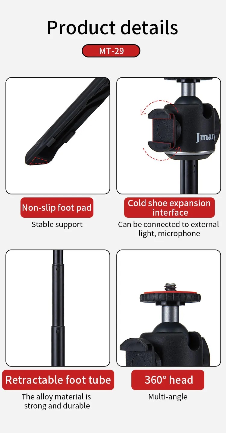 Jmary MT29 Desktop Extension Tripod Multifunction Interface universal Compatibility - Black. 