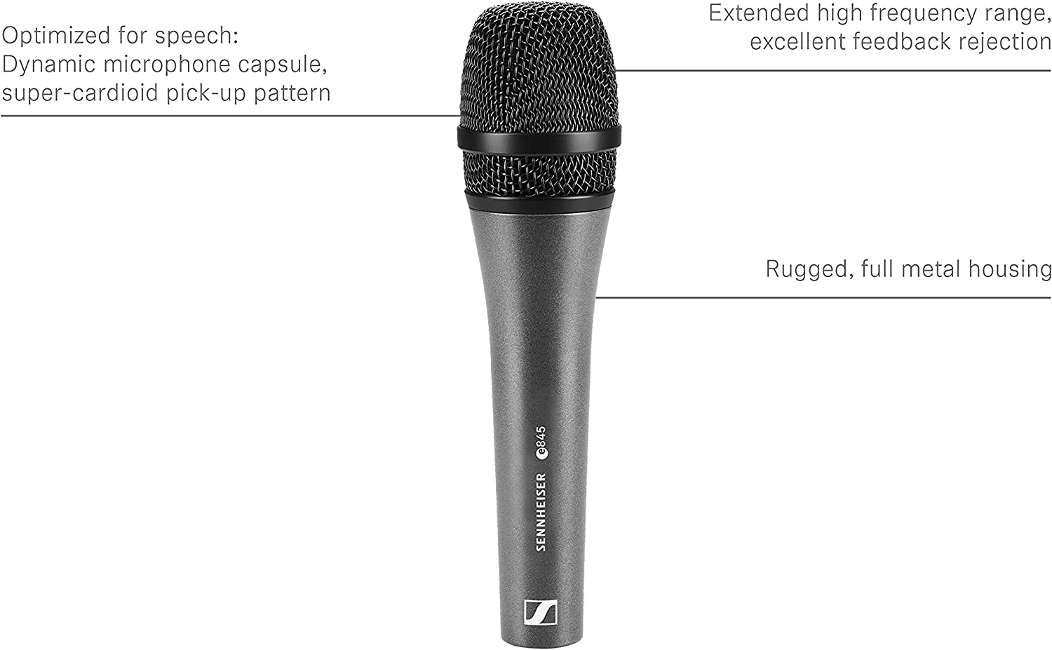 Sennheiser E 845-S Dynamic Super Cardioid Microphone. 