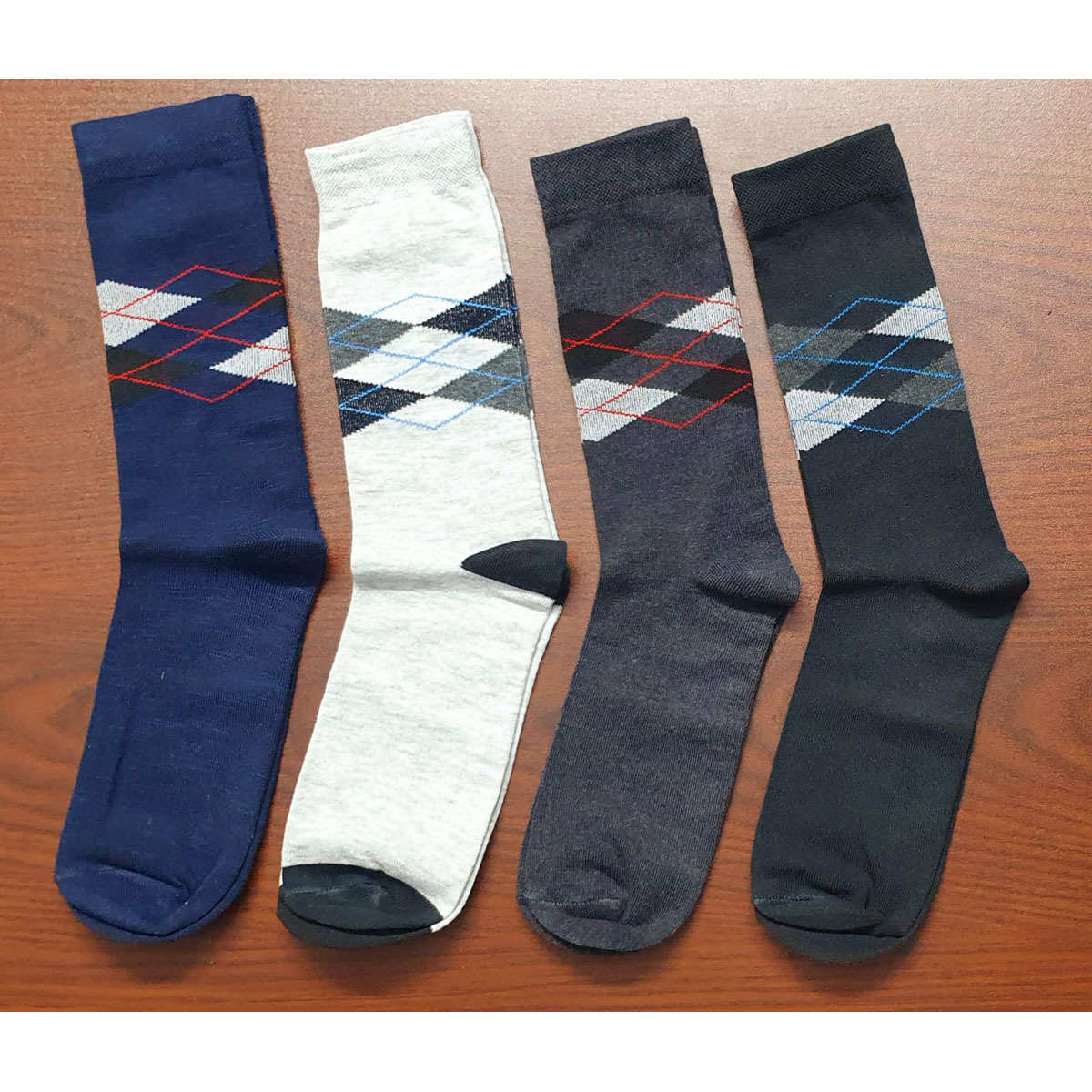 Men's new 4 pair Pattern Check long socks L401. 