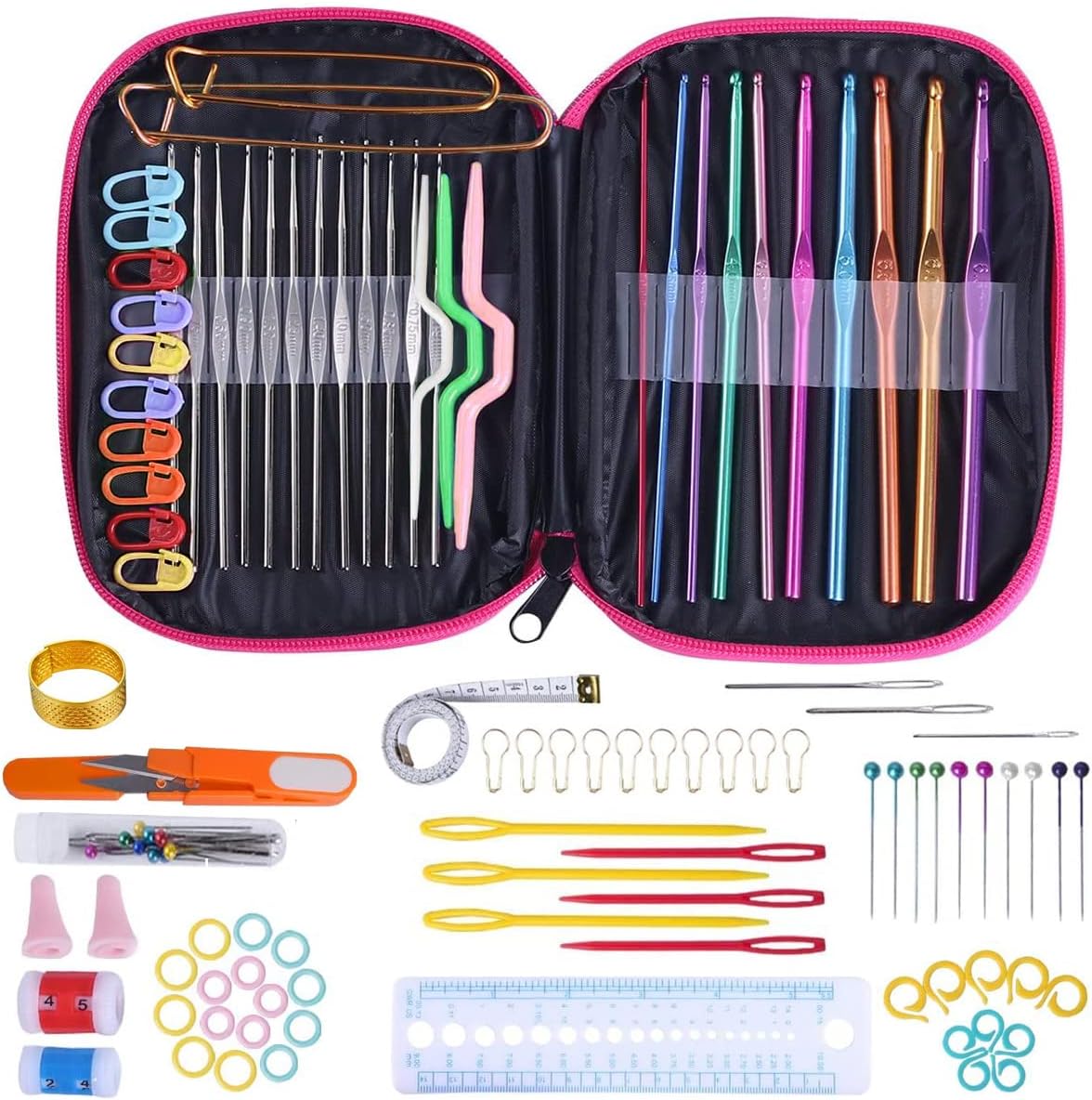 Crochet Hook Set | Different Sizes of Crochet Aluminum Hooks and Various Crocheting Accessories | Crocheting Set for Beginners and Experienced Crocheters. 