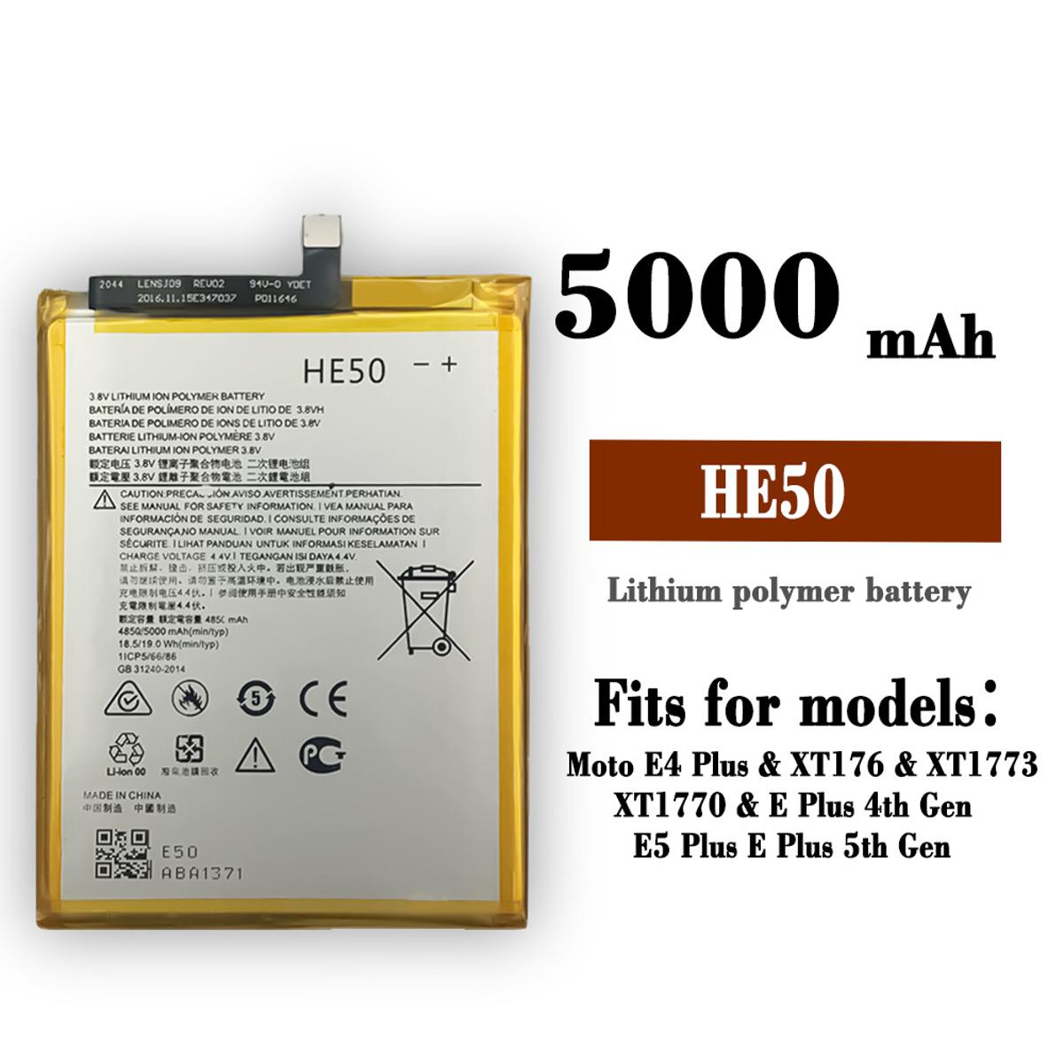 Mobile Phone BATTERY FOR MOTOROLA MOTO E4 PLUS XT1770  Model HE50  (5000mAh)