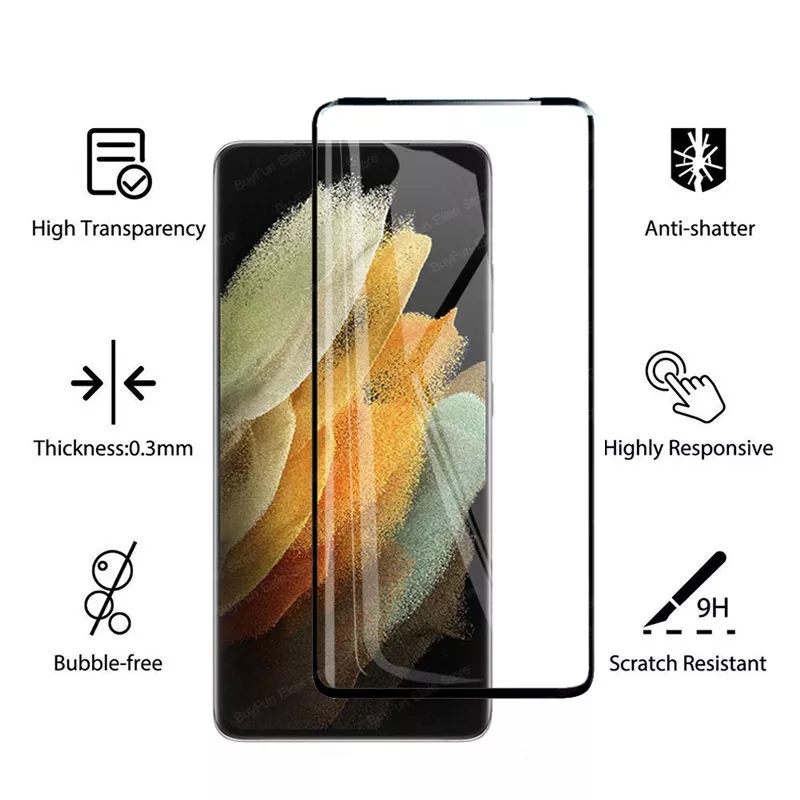 For Samsung Galaxy S21 Ultra / S21 Plus / S21 Edge to Edge Full Cover Scratch Proof HD Tempered Glass Screen Protector Full Glue. 