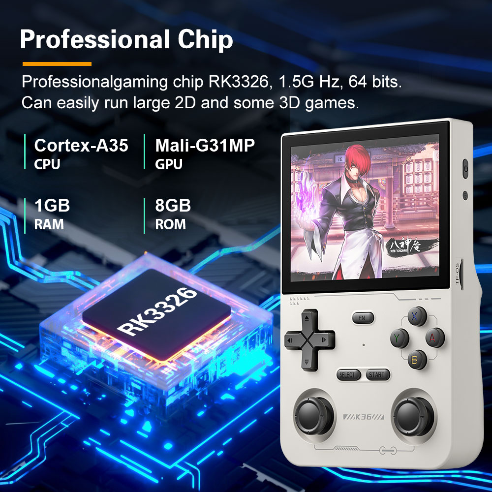K36 Retro Handheld Video Game Console RK3326 Linux OS 16000 Games Emulator for PS1/PSP/DC/N64/SS 500nit 3.5 Inch IPS Screen R36S. 