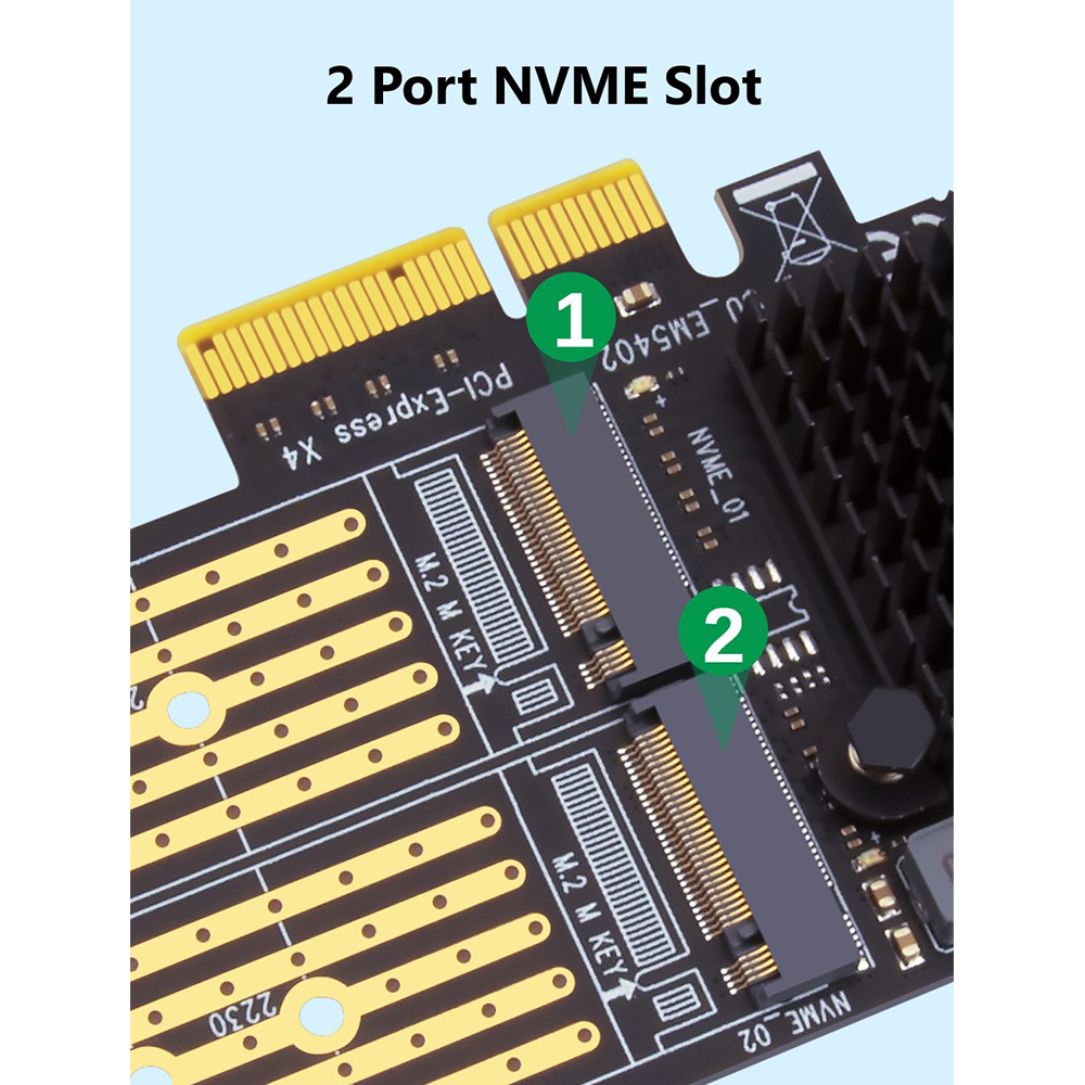 SSU PCI-E X4 to Dual NVMe PCIe Adapter,M.2 NVMe SSD to PCI-E X8/X16 Card Support M.2 (M Key) NVMe SSD 22110/2280/2260/2242. 
