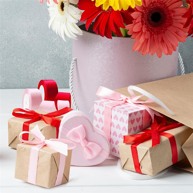 Red Ribbon 1 1/2Inch, 25 Yards Satin Craft Ribbon, Single Face Polyester Silk Hair Ribbon, Fabric Ribbon for Bouquets. 