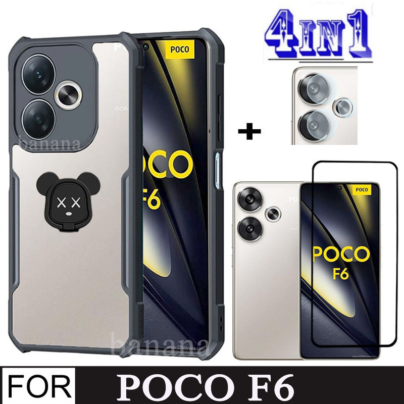 4 In 1 POCO F6 Shockproof Phone Case for Xiaomi POCO F6 Pro C65 Privacy Ceramic Full Matte Screen Protector and Mobile phone holder