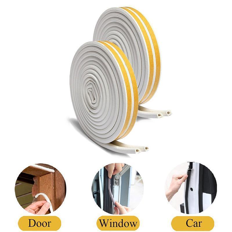 Door Weather Stripping Self-adhesive Seal Strip for Doors Windows Winter Cars Frame Side Draft Stopper, Soundproofing Anti-collision Weatherstrip Gap Blocker D Type 16Ft 2 Pack