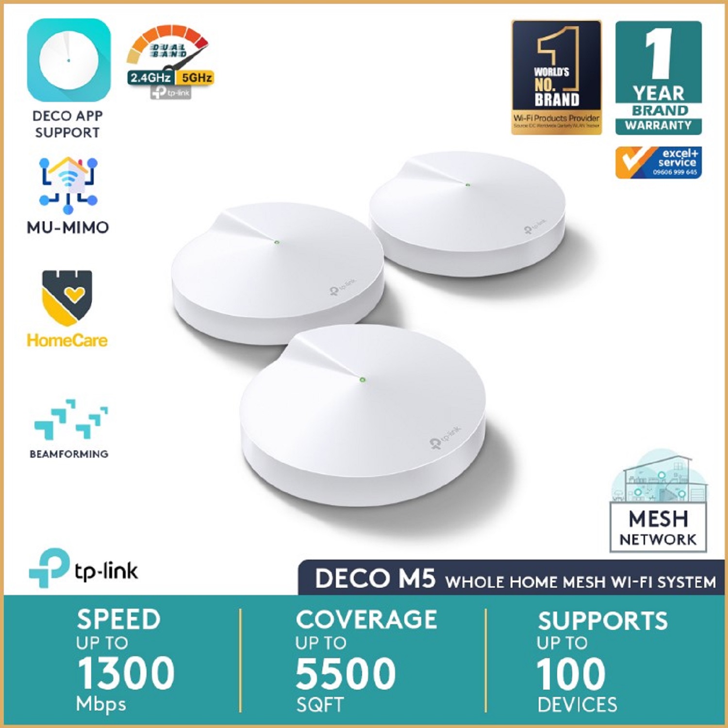 Router TP- Link Deco M5 Whole Home Mesh Wi-Fi System - 3 Pack (Warranty: 02 Years, Service Waranty: 05 Years). 