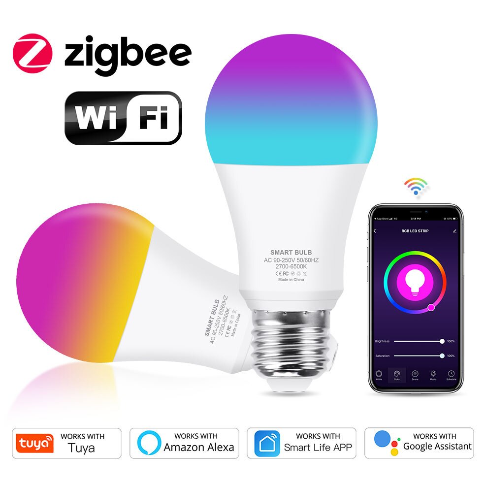 Zigbee 3.0 Tuya Smart Led Bulb Light Table Lamp E27 Wifi RGBCW Color Changing Dimmable 15W Works with Hue Alexa Echo Google Home. 