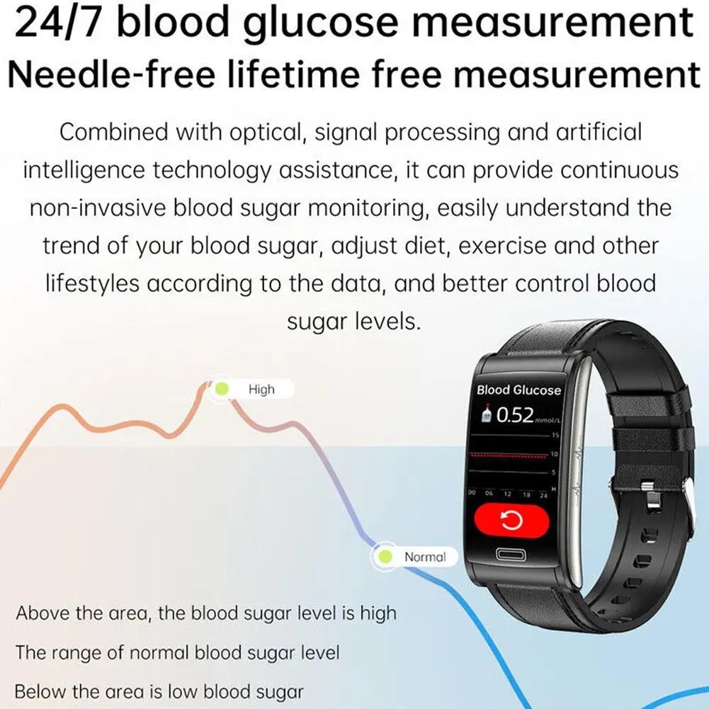 E600 Smart Watch Body Temperature Heart Rate ECG Monitoring Information Push Smart Bracelet Sports Watch. 