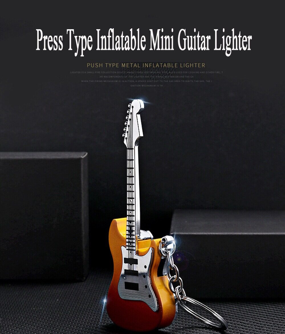 Novelty Guitar Lighter: Mini Metal Torch with Striking Guitar Design - Perfect Men's Gift for Windproof and Butane-Powered Convenience. 