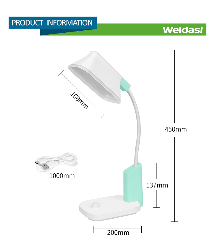 WEIDASI WD-6076GB AC/DC Rechargeable Eye Protection Warm Light Flexible LED Table / Desk Lamp. 