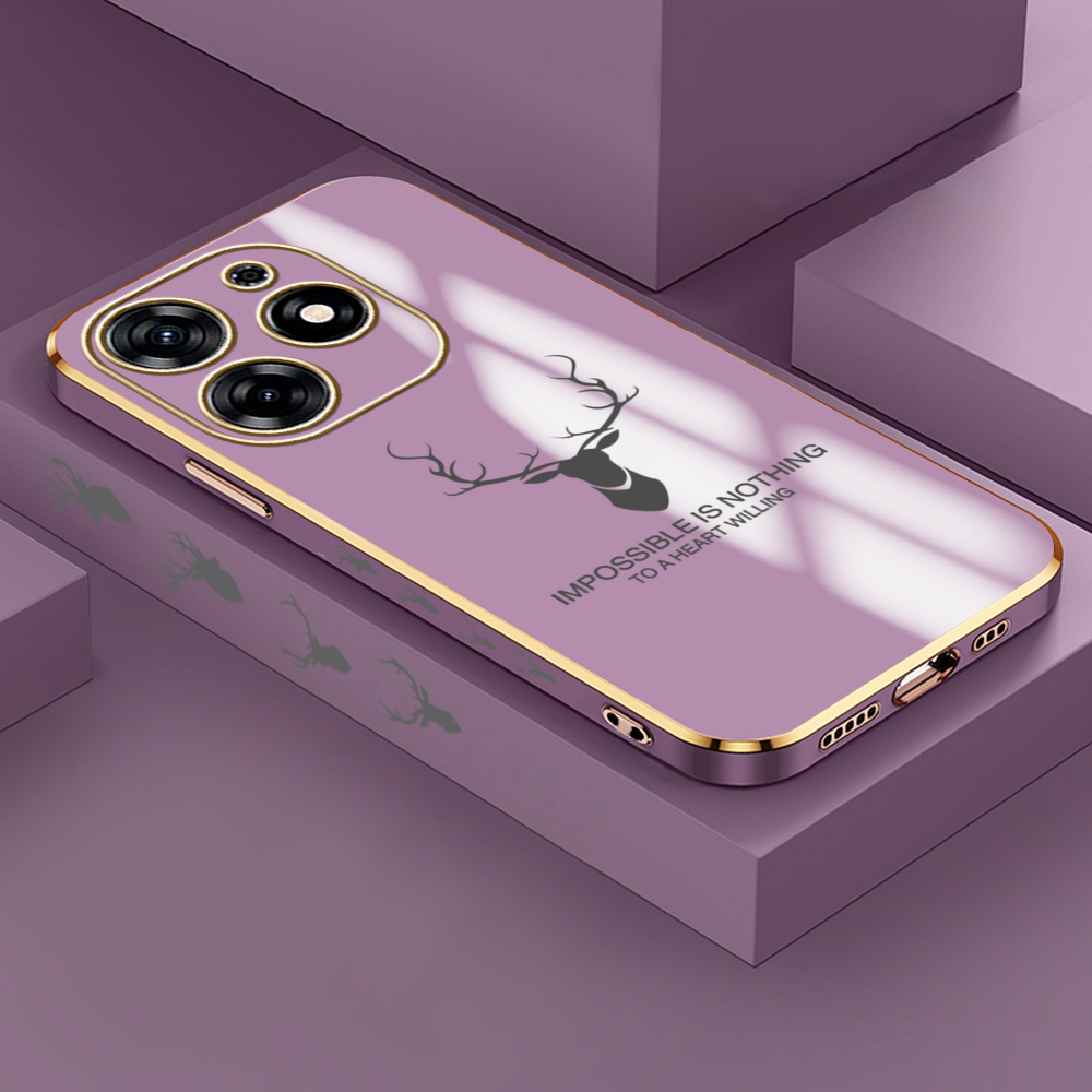 Free Lanyard for Tecno Spark 10 Pro Back Cover Cartoon ELK Deer Reindeer Square Edge Pattern Cover Luxury Plating Soft Phone Case