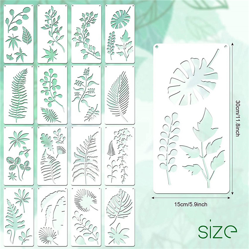 48 Pieces Leaves Stencil Reusable Sheet Painting Stencil Sheet Wall Stencil Leaf Pattern Template Tropical Leaf Reusable. 