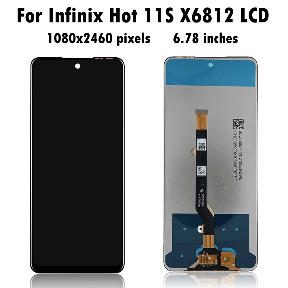 LCD No Frame For Infinix Hot 11s X6812 X6812B Display Touch Screen Digitizer Assembly Replacement Parts. 