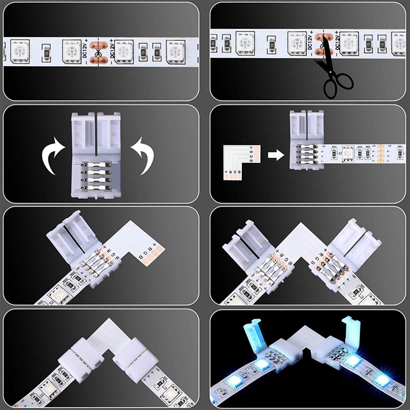 LED Strip Lights Connectors 4-Pin RGB Strip Lights Connectors T-Shape Solderless LED Connectors for 5050 RGB Strip Light. 