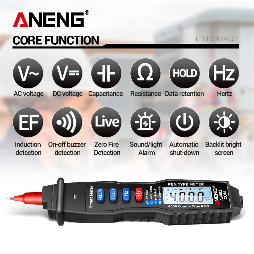 ANENG A3003 Multimeter Pen Type Meter 4000 Counts Non Contact Black. 