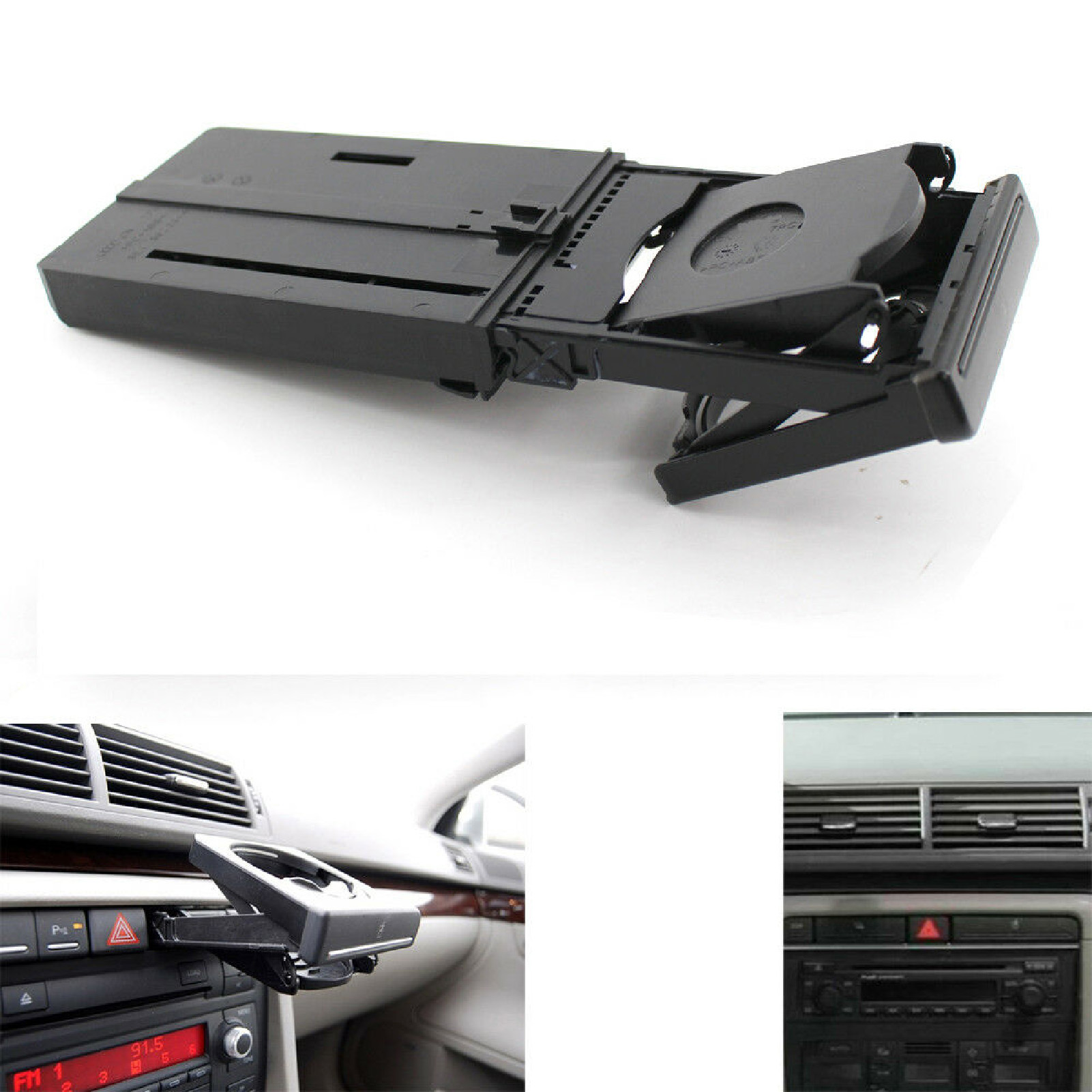 Car Cup Holder Retractable Matte Black Trim Bottle Stand 8E1862534H for Audi A4/B6/B7 02-08. 