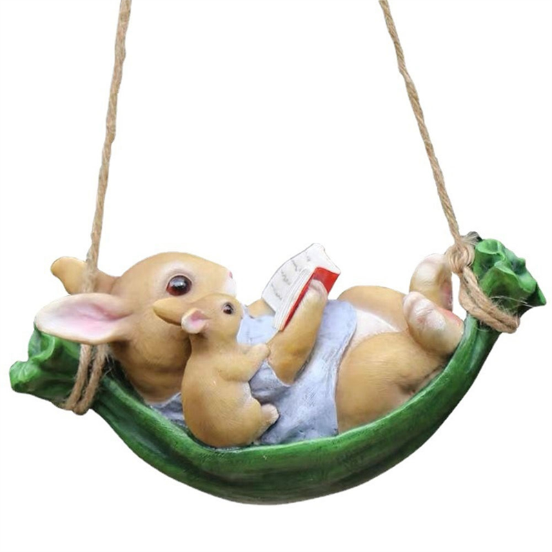 Swing Rabbit Garden Ornament Courtyard Outdoor Indoor Tree Hanging Resin Swing Decoration Pendant Balcony Animal Crafts