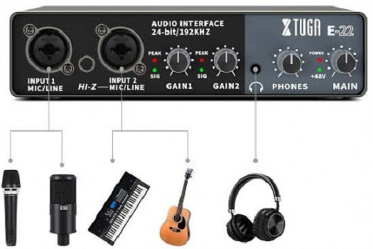 XTUGA E22 Audio Interface Sound Card with Monitoring,Electric Guitar Live Recording Professional Sound Card For Studio,Singing. 