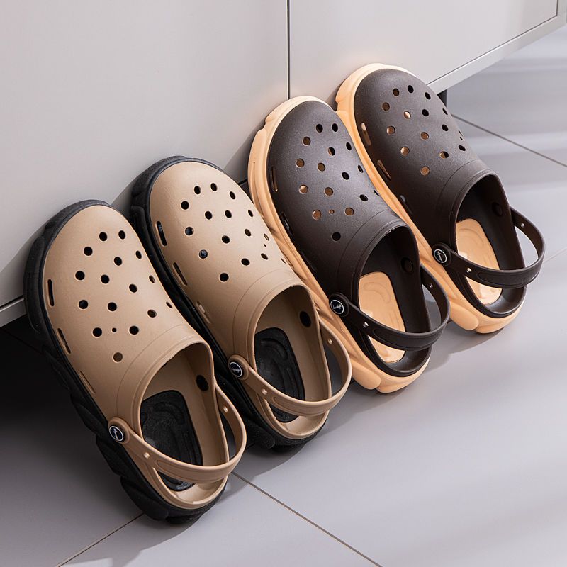 Rain Wear Sandals Men's Thick Bottom Toe Cap Slippers Vietnam Rubber Beach Hole Shoes Breathable Soft Hollow Eva Sandals. 