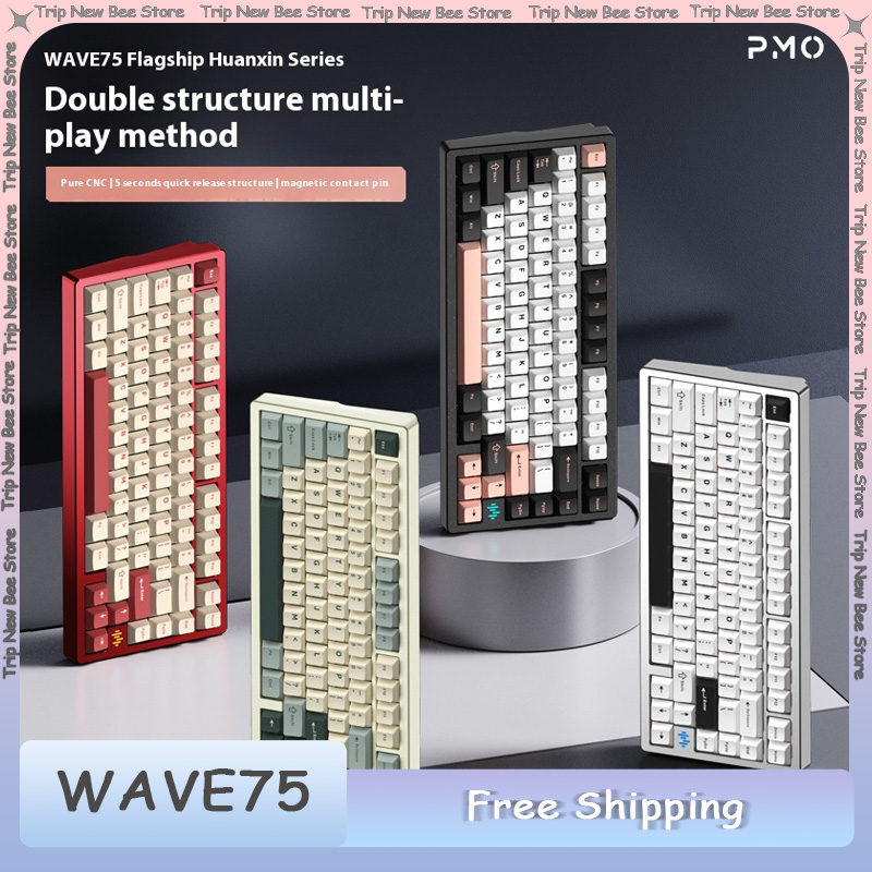 PMO WAVE75 Mechanical Keyboard Tri-Mode Wireless Bluetooth ARGB QMK VIA Aluminium Alloy Customized PC Gaming Office Keyboard