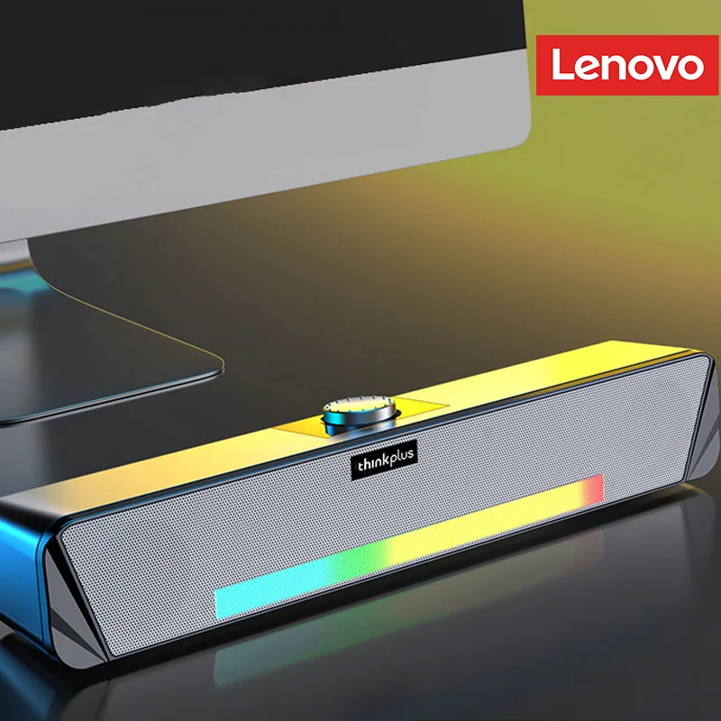 Lenovo TS33 Wired and Bluetooth 5.0 Speaker Surround Sound Bar Audio Speaker at Home For Desk Computer Subwoofer. 