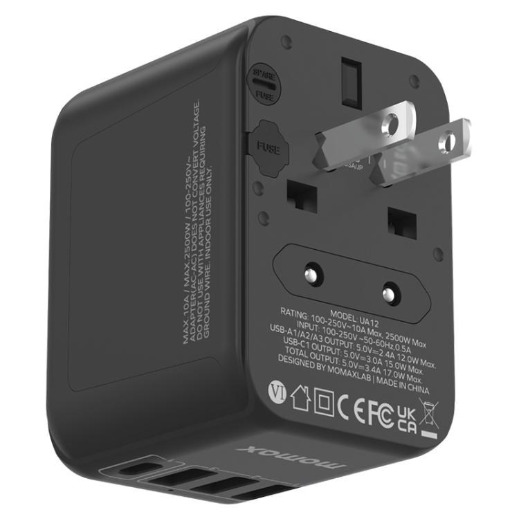 MOMAX UA12 1-World 17W Global Travel Fast Charger Power Adapter - 1