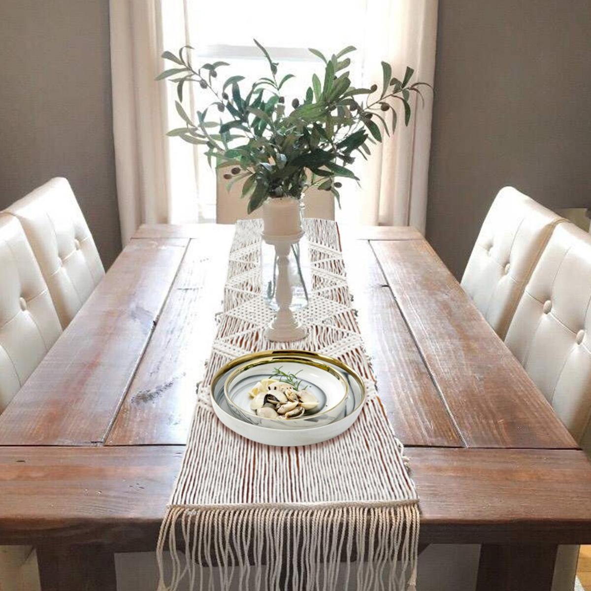 Boho Bohemian Table Runner Handmade Table Bed Tapestry Hand-woven Macrame Table Runner With Tassels Wedding Party Home Decor