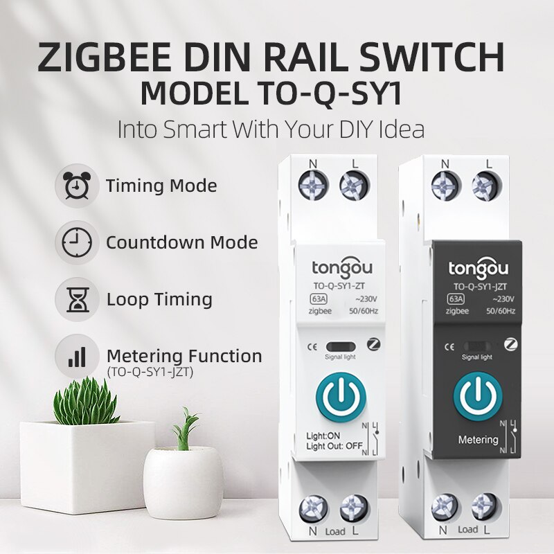 TUYA ZigBee Smart Circuit Breaker Smart Switch 1P 63A DIN Rail for Smart Home Wireless Remote Control WiFi Switch by APP TONGOU. 