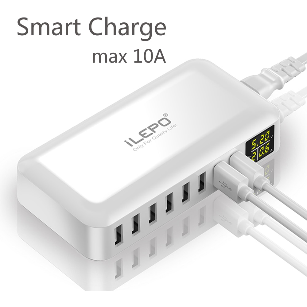 ILEPO 60W 8 Port USB Fast Charger QC3.0 HUB Smart Quick Charge LED Display Multi USB Charging Station Mobile Phone Desktop Home. 