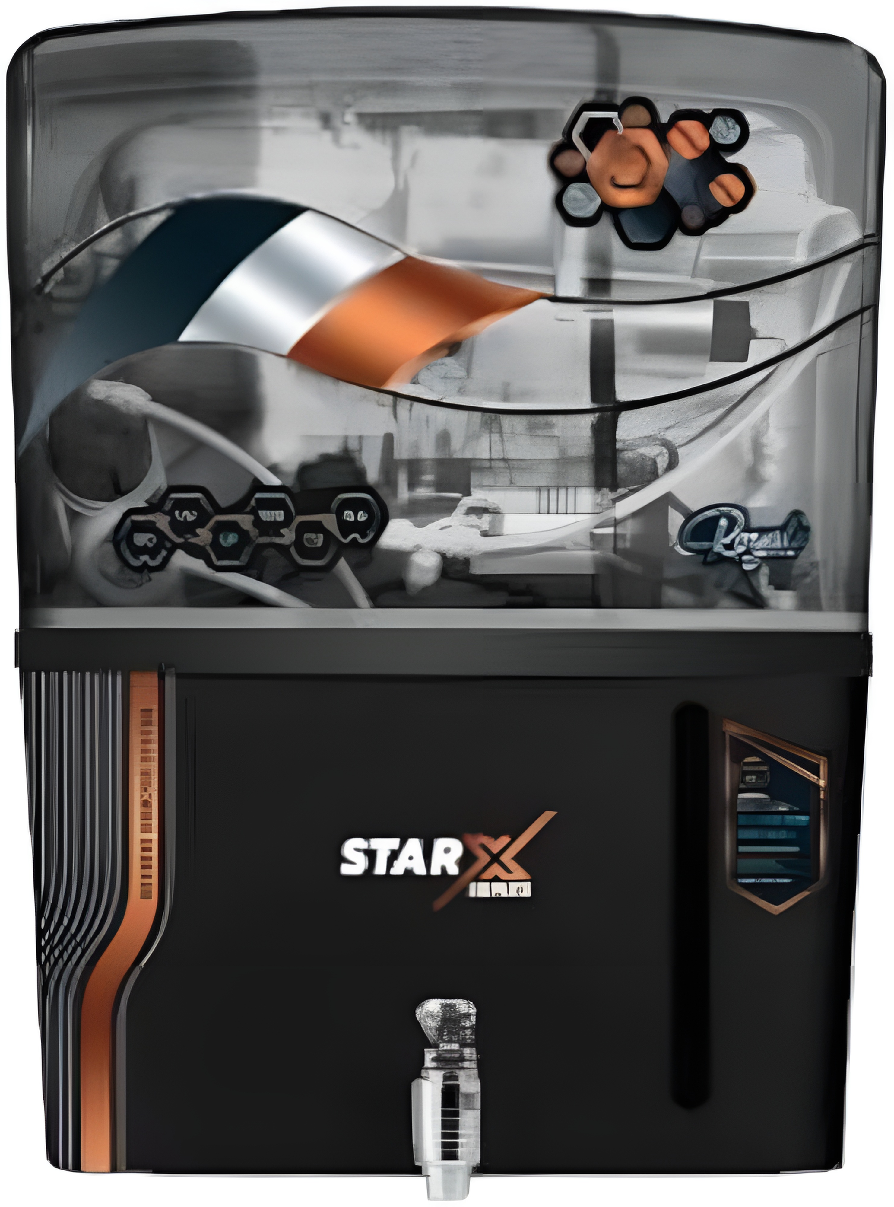 Star X series Black Water Purifier,RO+UV+UF+Zinc+Copper+Alkaline,7-Stage.Capacity-100.GPD:12 Litre. 