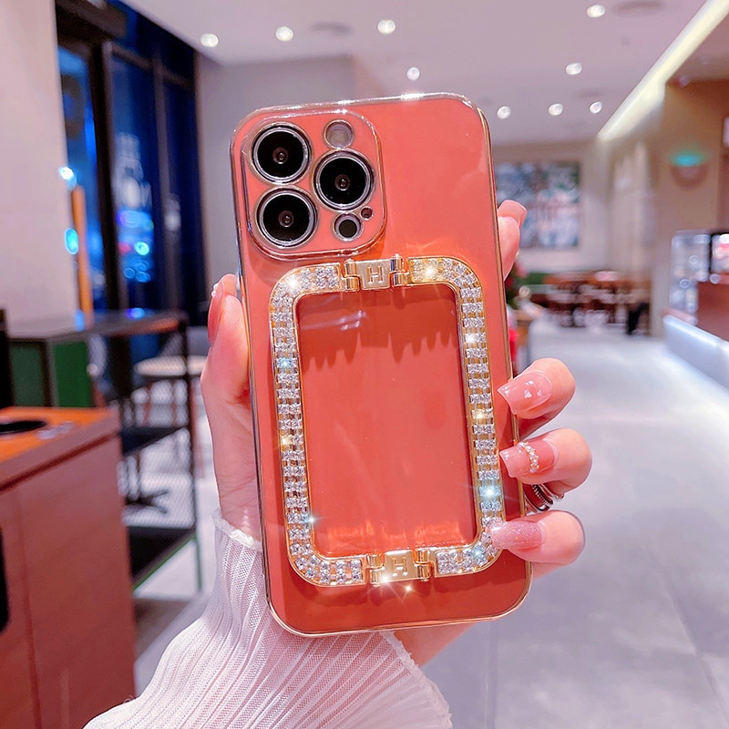 Plating Diamond Folding Bracket Case For Xiaomi Mi 13 Ultra 12 Lite 12X 12T POCO F5 X5 Pro F3 X3 NFC M3 F4 X4 GT Cover