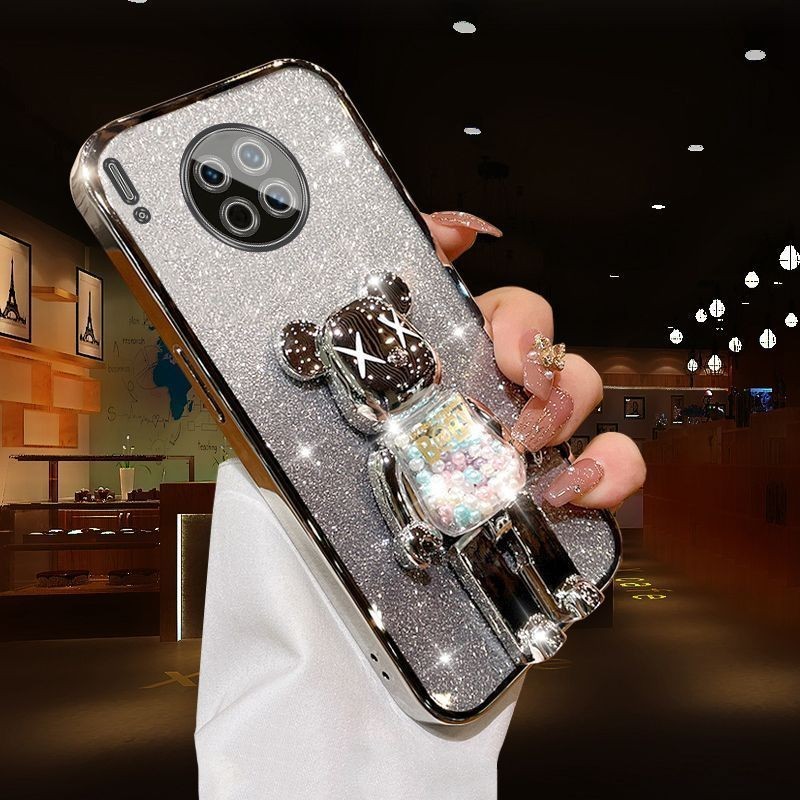 Phone case Huawei Mate 30 Mate 30 Pro Back Cover KWAS Cute Bear Stand Transparent Electroplate Glitter Phone Case