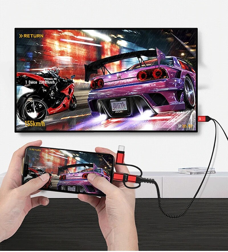 HDTV Cable Display for IPhone for Samsung Huawei Phone Screen Connect To HDMI HD TV Projector Audio Video Adapter Converter. 