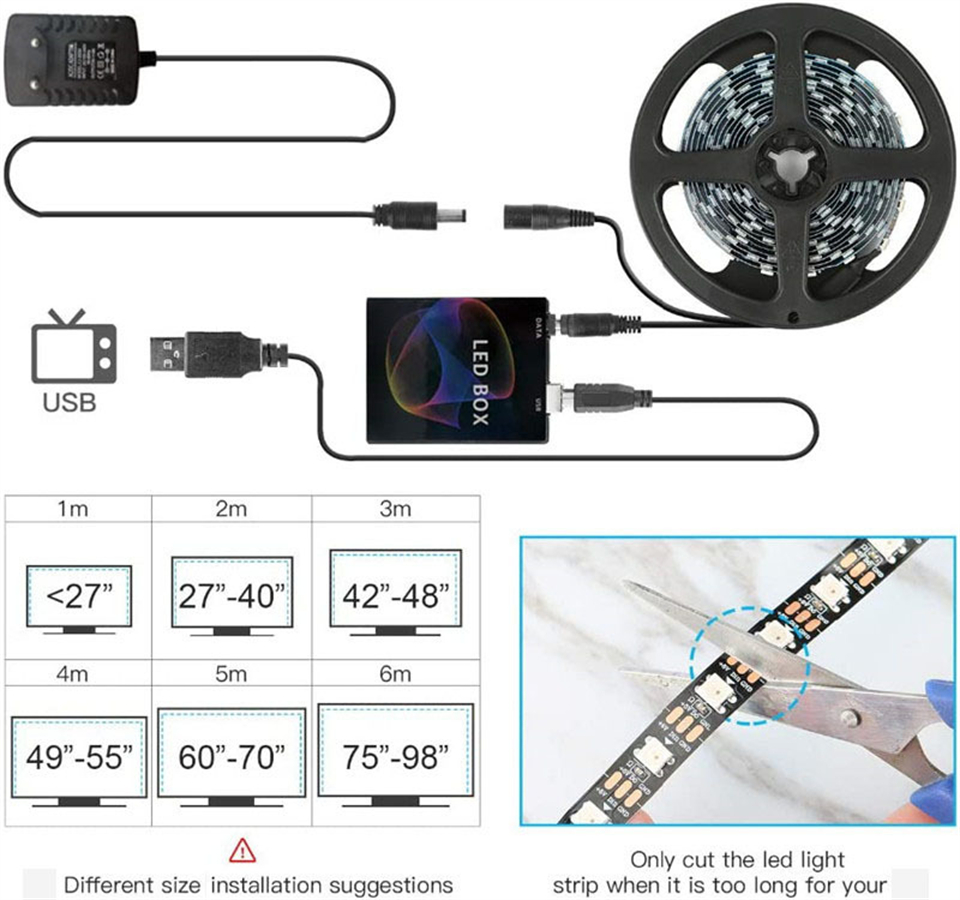 DIY Ambient TV PC Backlight Kit WS2812B LED Strip Dream Screen USB LED Strip HDTV Computer Monitor Backlight Addressable. 
